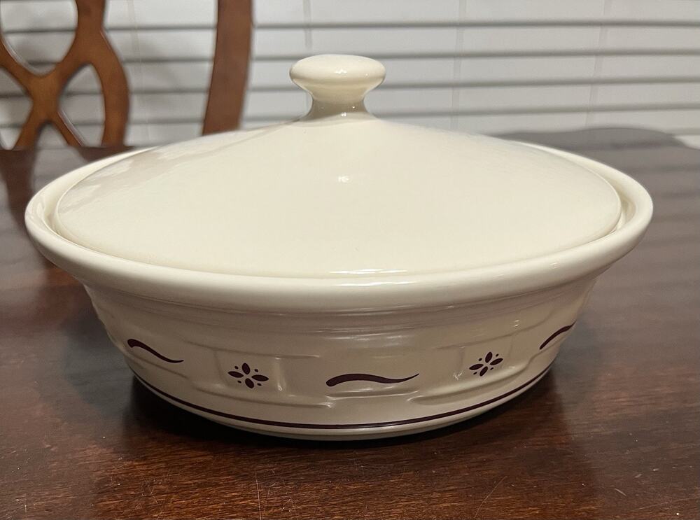 Longaberger Pottery Woven Traditions Red 1 Quart Covered Casserole Dish 8 1/2"